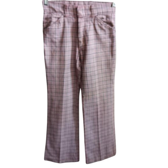 28x28 Vintage Bellbottom Jeans Pants Plaid 1970's Jc penney Boys 16 Twill Hippy - Picture 1 of 6
